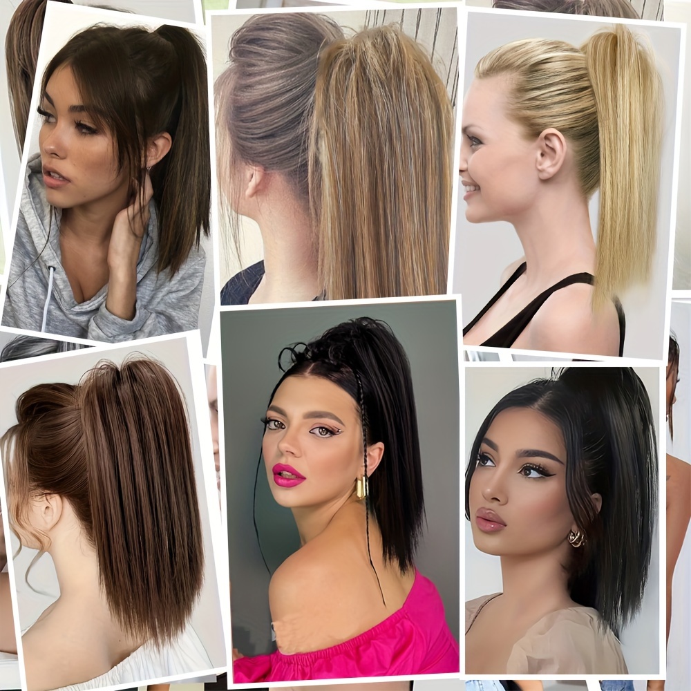 16 fluffy synthetic claw clip on ponytail extensions for women short straight hair bun pieces for daily use parties and halloween cute hair accessories party hairpiece natural look hairpiece details 5