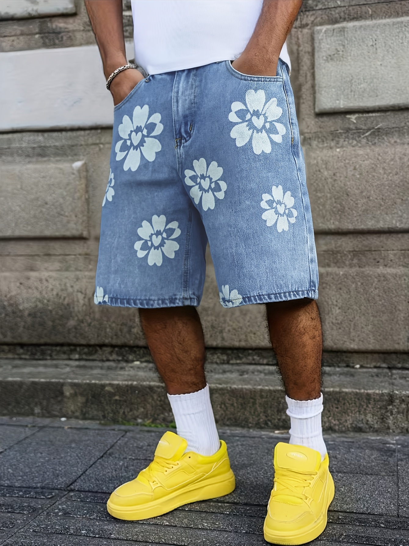 2026 new mens vintage baggy knee length denim shorts daily - Temu