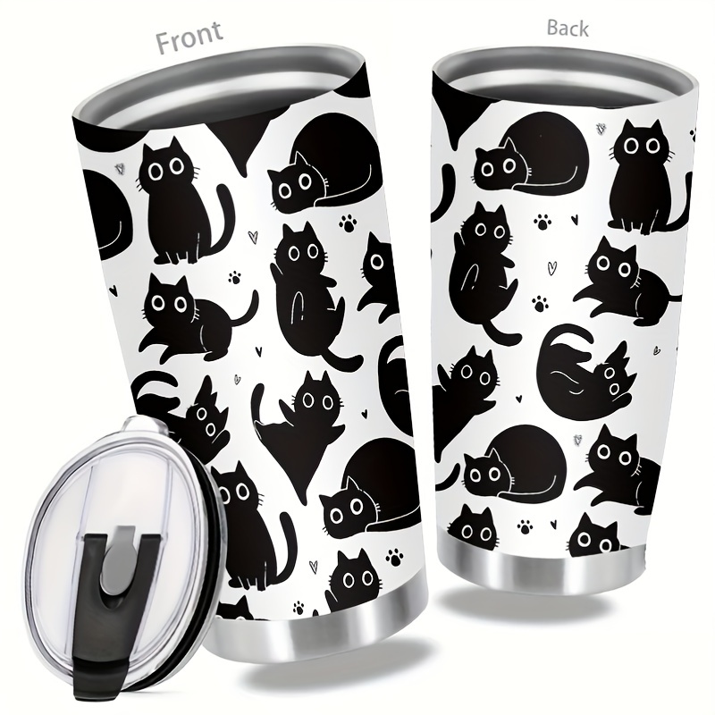 

20 Oz Stainless Steel Insulated Travel Tumbler With Black Cat Design - Reusable, Wash-only Cup Without Electricity - Ideal Gift For Cat Lovers, Moms, Friends For Christmas, Birthdays, Valentine's Day