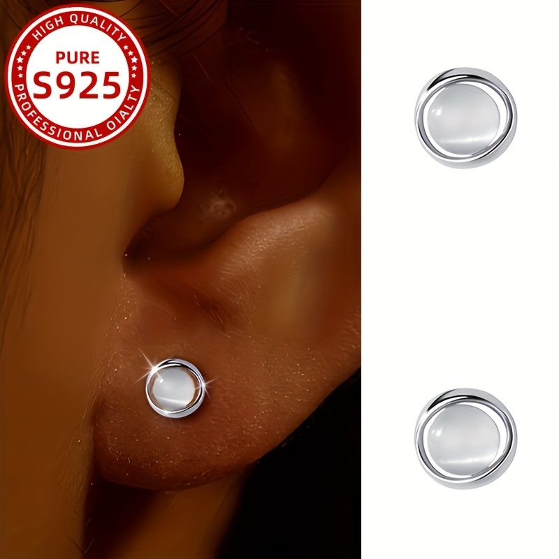 

Sterling Silvery Cat Eye Stud Earrings For Women - , & Vacation Wear, 1.6g, Hypoallergenic