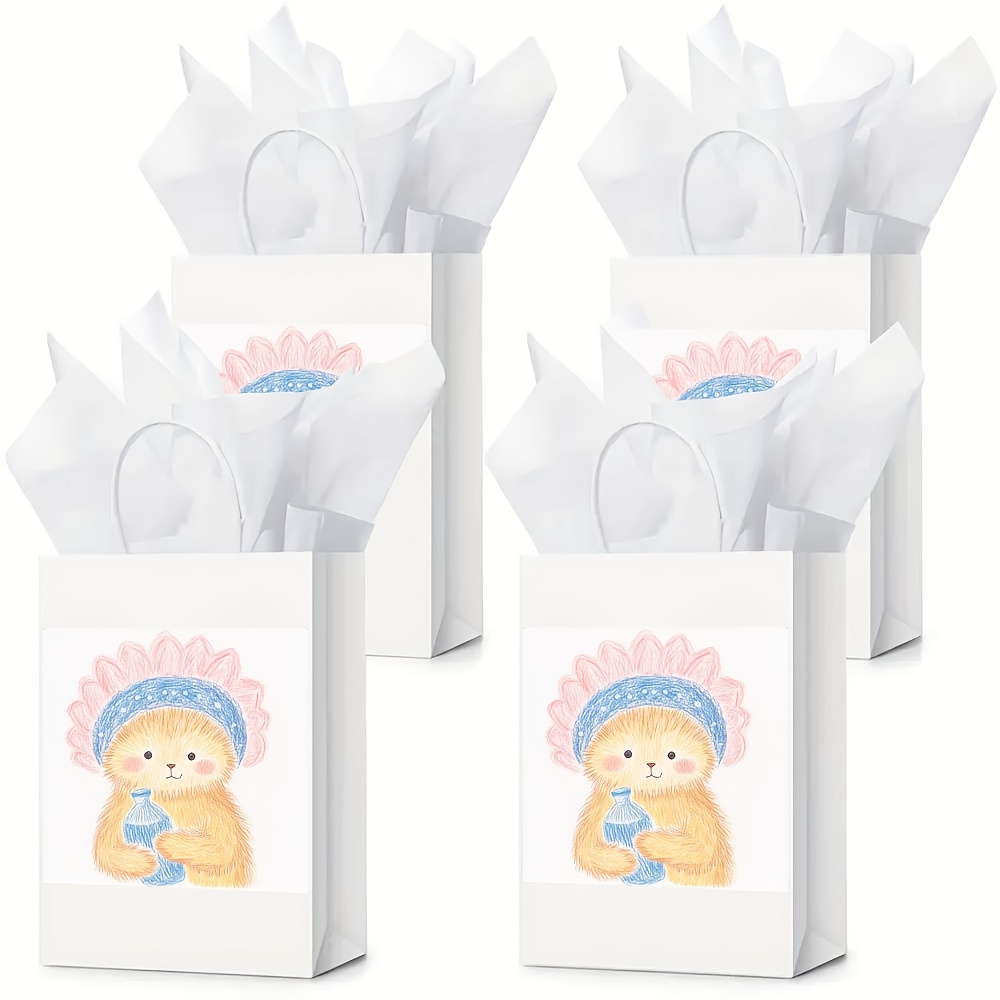 Flower Cap Bear Print Bottles with Handles, Reusable Gift Bags
