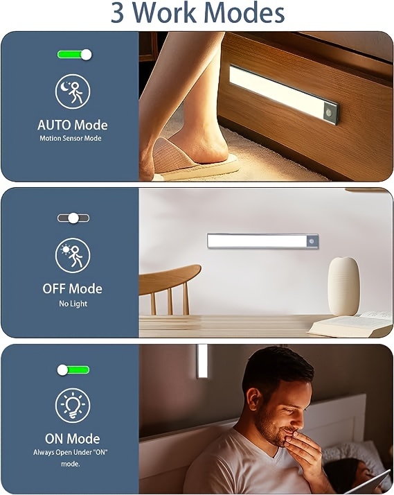 2pcs rechargeable motion sensor led lights ultra thin   under counter closet lighting battery operated wireless kitchen under cabinet lighting stick   light halloween christmas gift details 6