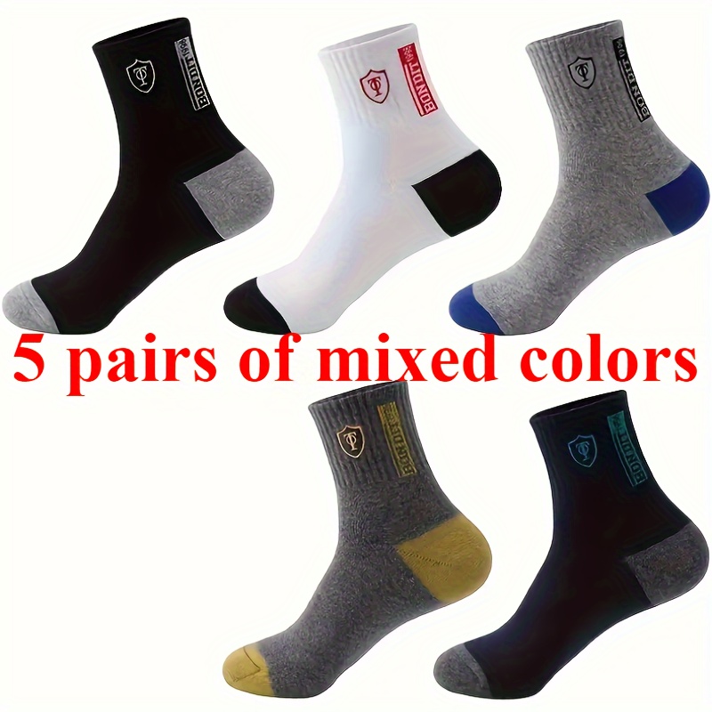 TEMU 5-pair Men’s Comfort Crew Socks - Enhanced & Soft Texture For Casual Wear, Ideal For Autumn & Winter