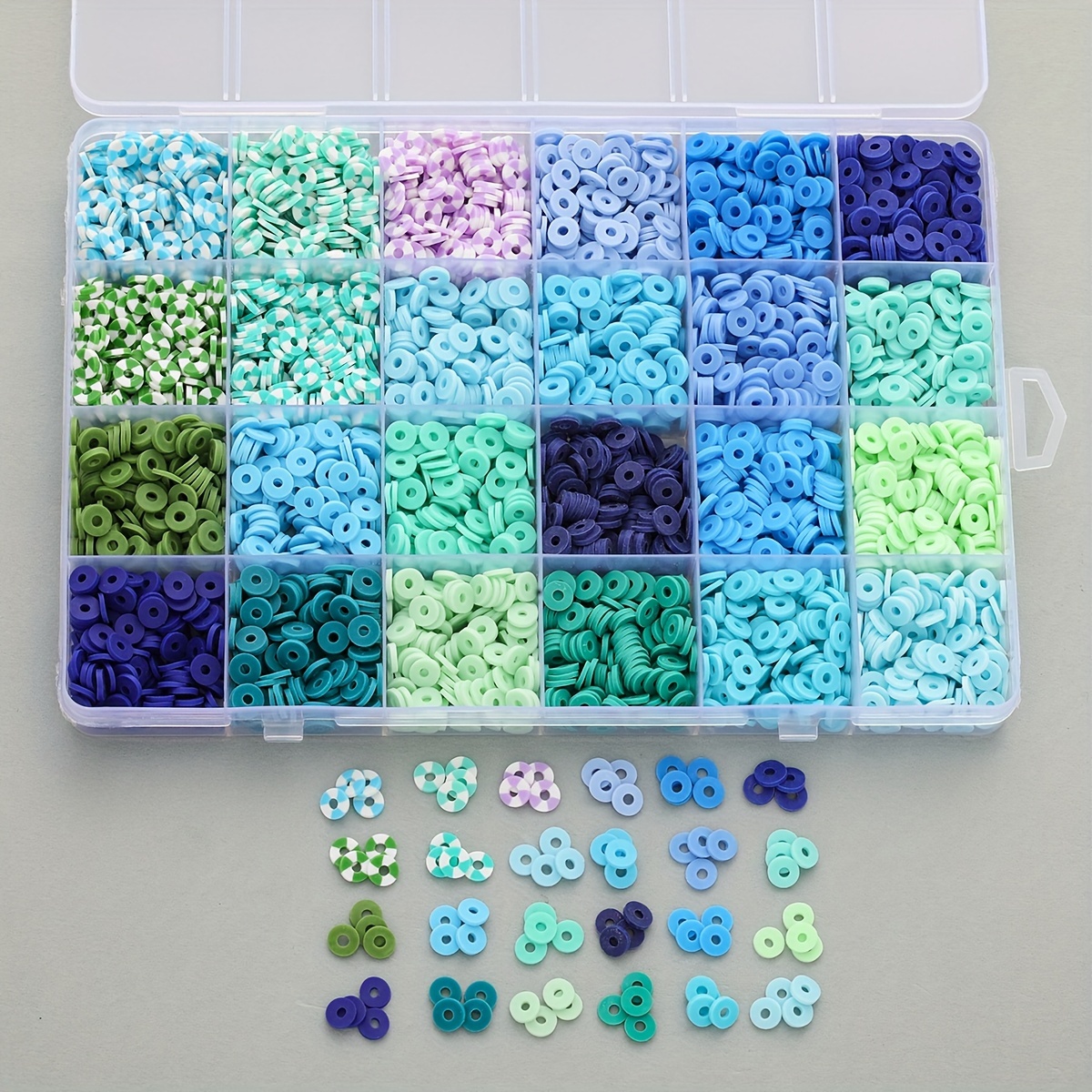 

Kit de perles en pâte polymère de 4800 pièces, 24 couleurs assorties de perles Heishi pour la fabrication de bijoux DIY, perles plates rondes pour bracelets, colliers, dragonnes de téléphone