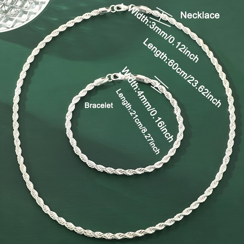 Y2K Twisted Rope Chain Necklace and Bracelet Set for Women