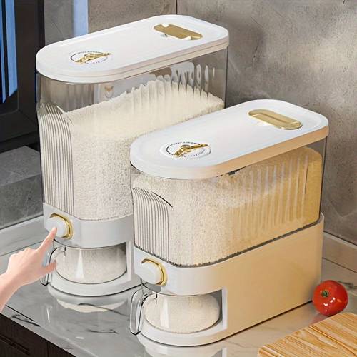 1pc Storage Container, Household Sealed Rice Bucket With Measuring Cup, Large Capacity Food Dispenser, For Grain, Dry Food And Cereal, Kitchen Organizers And Storage, Kitchen Accessories