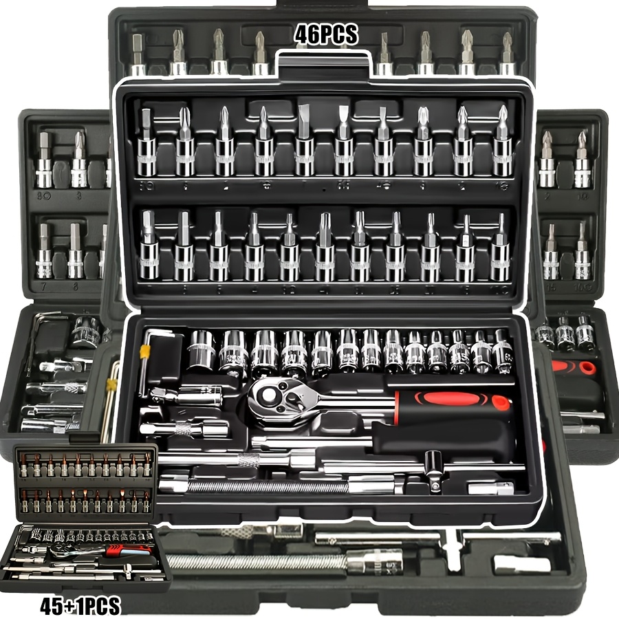46pcs heavy duty 1 4 inch drive socket set   release ratchet screwdriver kit extension all socket storage case included durable iron construction for professional mechanics diy compatible for automobiles trucks no Product details 1