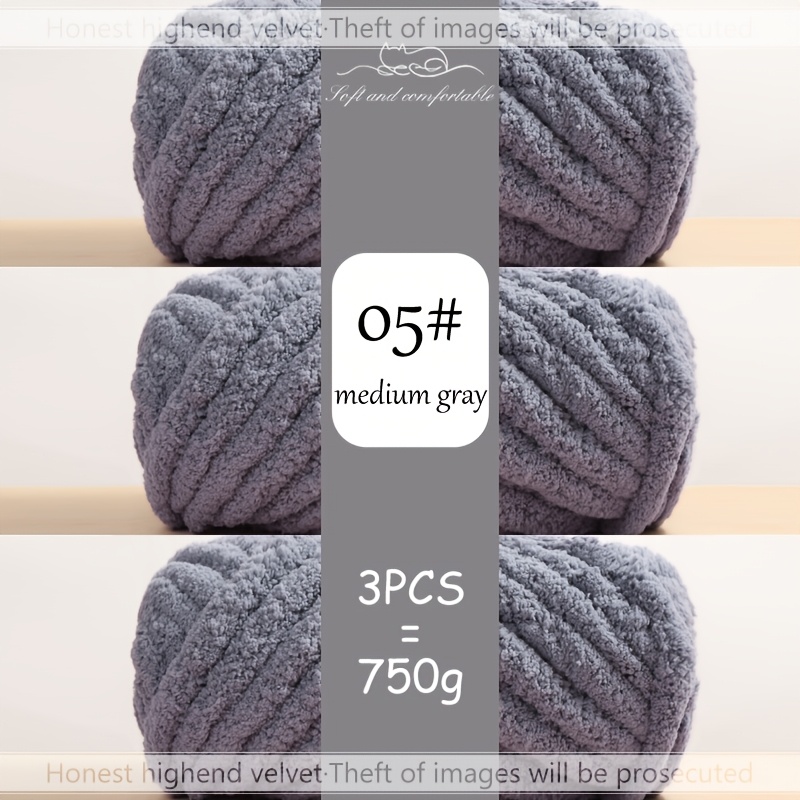 TEMU 3pcs Extra Thick Super Large Volume Chenille Yarn [. 750g/3pcs Per Pack] Fluffy Jumbo Finger Yarn, Rich Plush Feel, Suitable For Hand Knitting