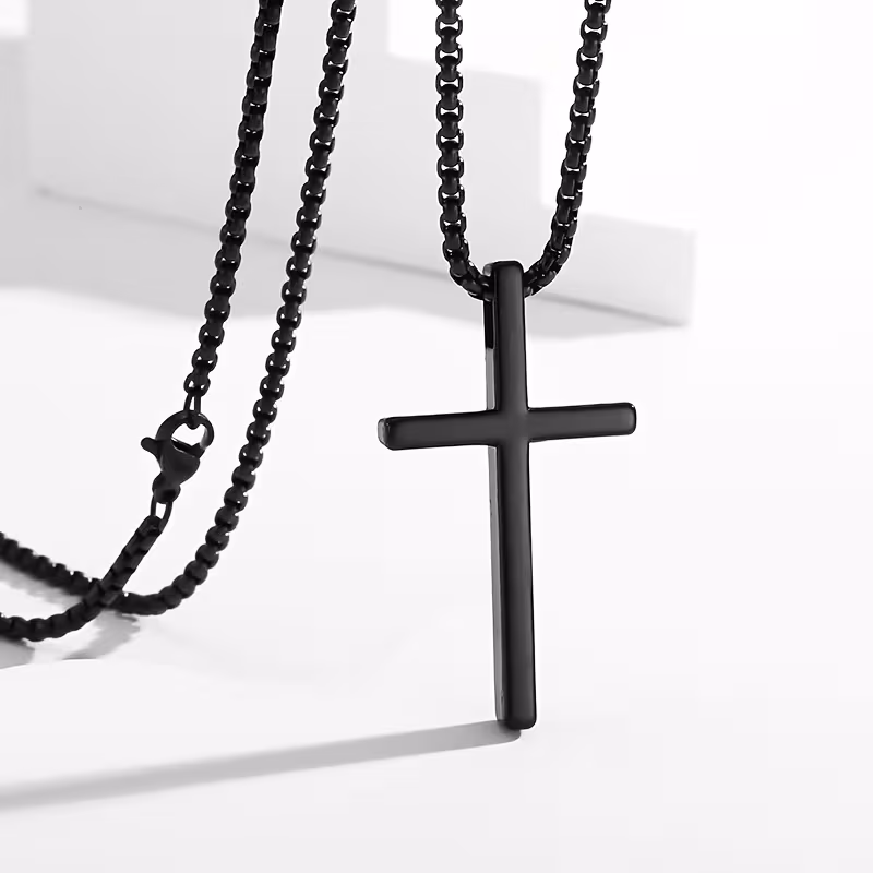 fashionable minimalist style titanium stainless steel cross necklace for men versatile stainless steel cross pendant necklace with leather jackets and denim outfits Product details 1