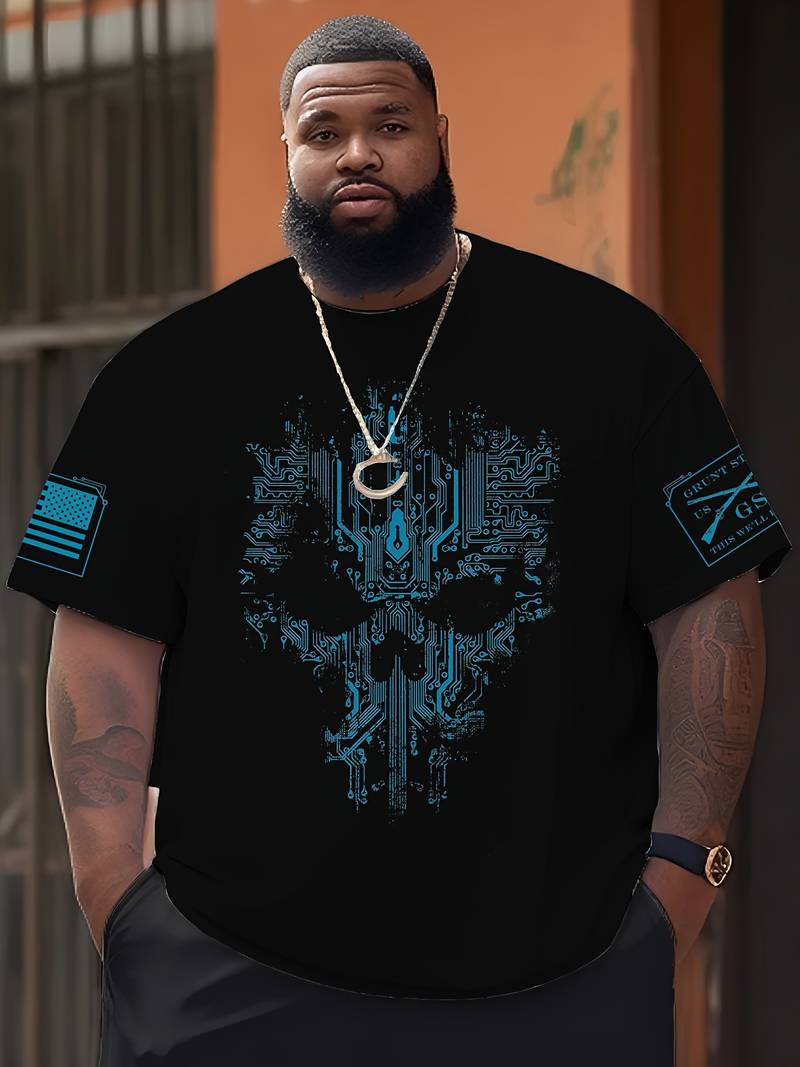 Grunt Style Circuit Skull T-Shirt – Black, Men’s Regular Fit Short Sleeve, Patriotic