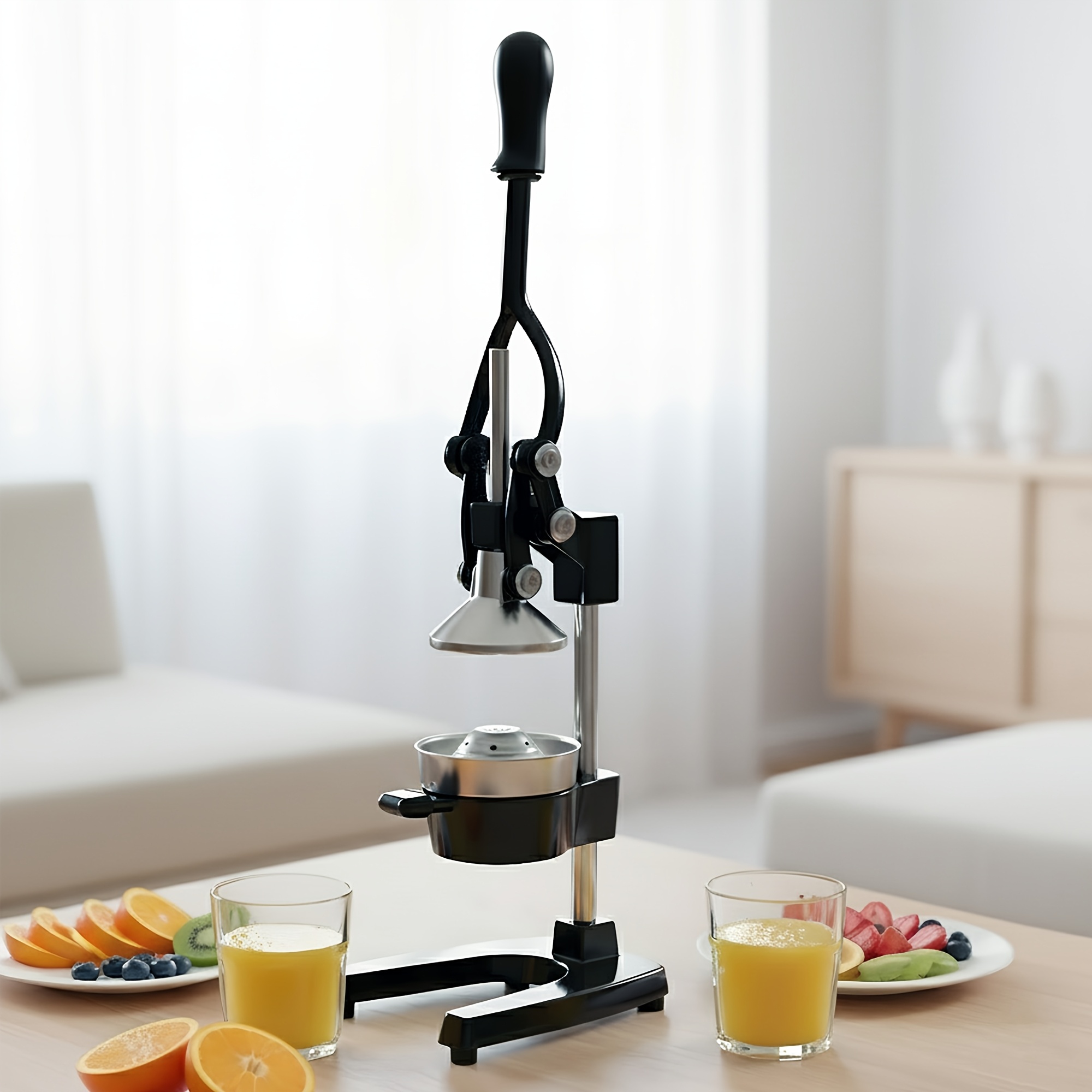 Manual Citrus Press & Lemon Squeezer, Heavy Duty Black Cast Juicer With Food-grade Stainless , Quiet Fruit Juicer For Oranges