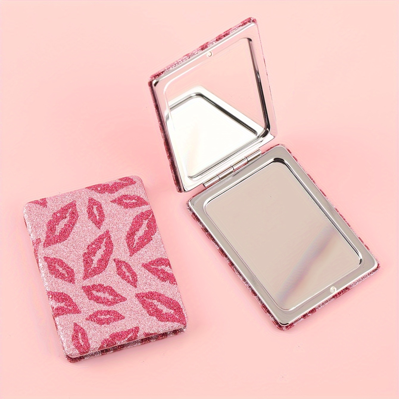 

Pink Glitter Rectangular Foldable Mirror, Compact Pocket Mirror For Purse, Portable Vanity Mirror For Travel Camping Home, Handheld 2-sided Makeup Vanity Mirror For Women Ladies Gift