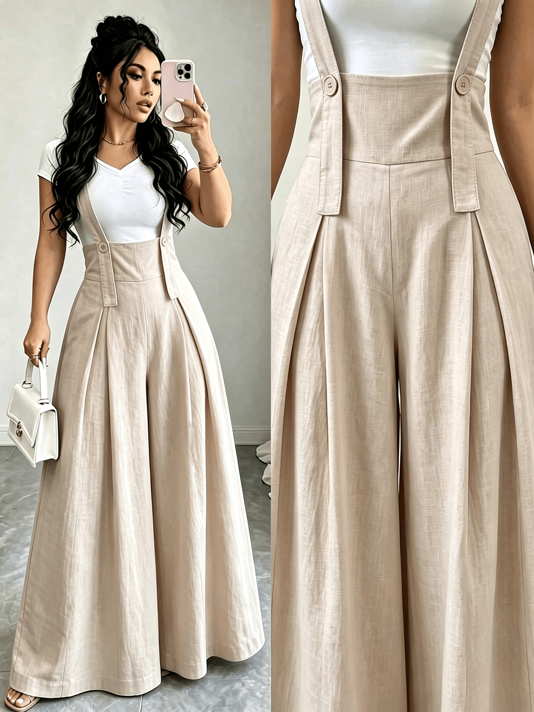 Womens High Waist Wide Leg Jumpsuit Textured Like Fabric