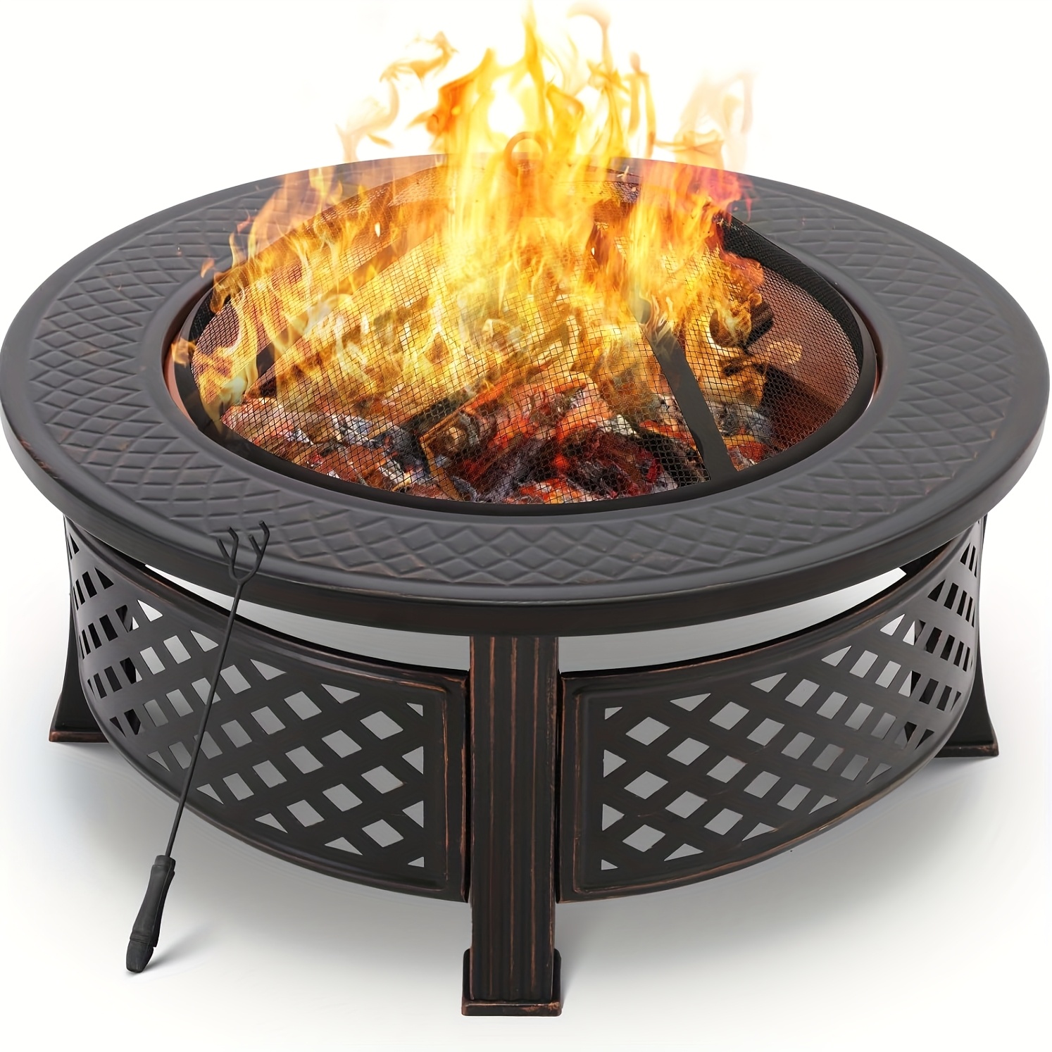 TEMU Fire Bowl 80.5 Cm, Round Fire Pit With Cover For Fire Bowl, And Grill , Garden Fire Basket Multifunctional, Fire Pit For
