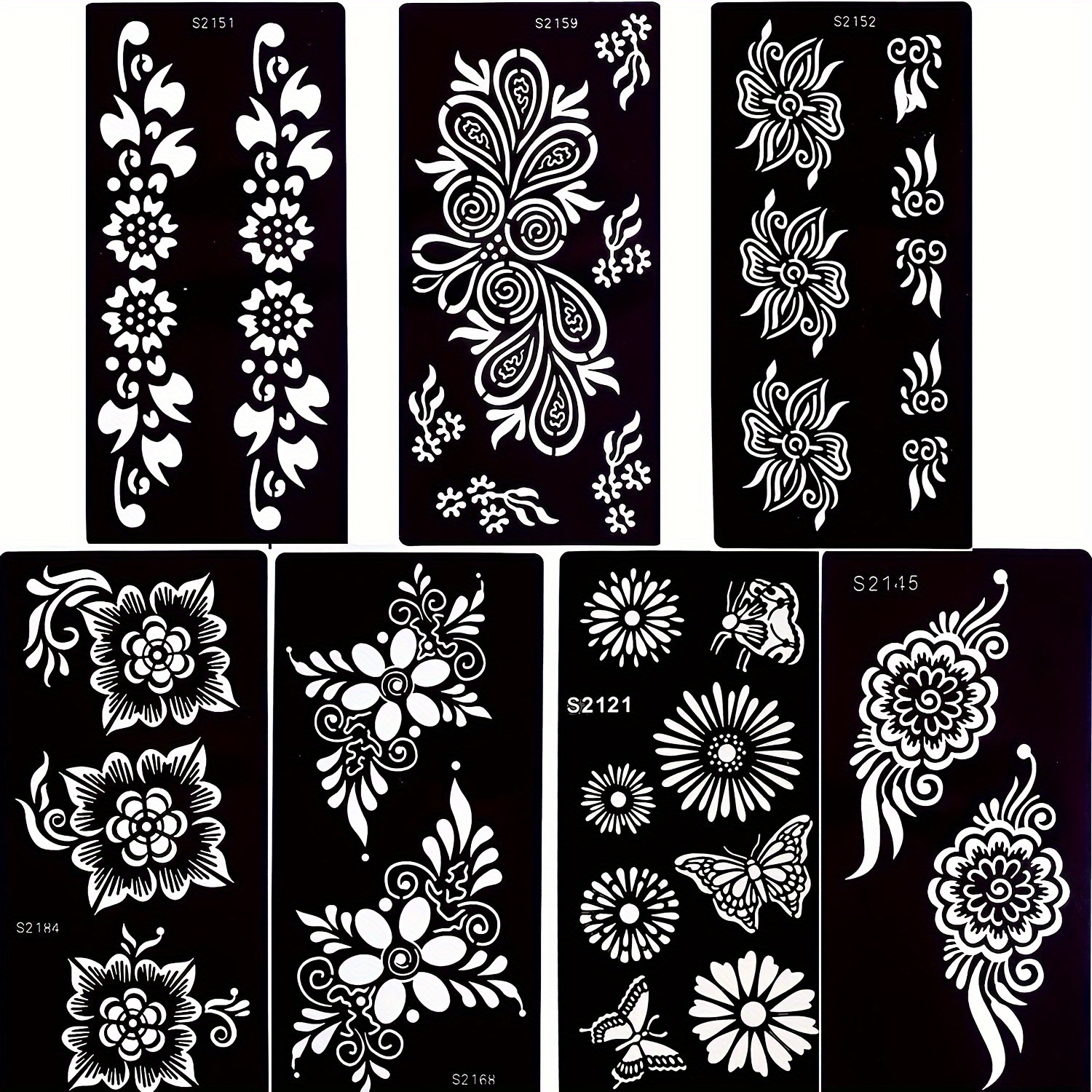 

Glaryyears 7-pack Temporary Tattoo Stencils Set - Oblong Henna Floral Designs For Body Art