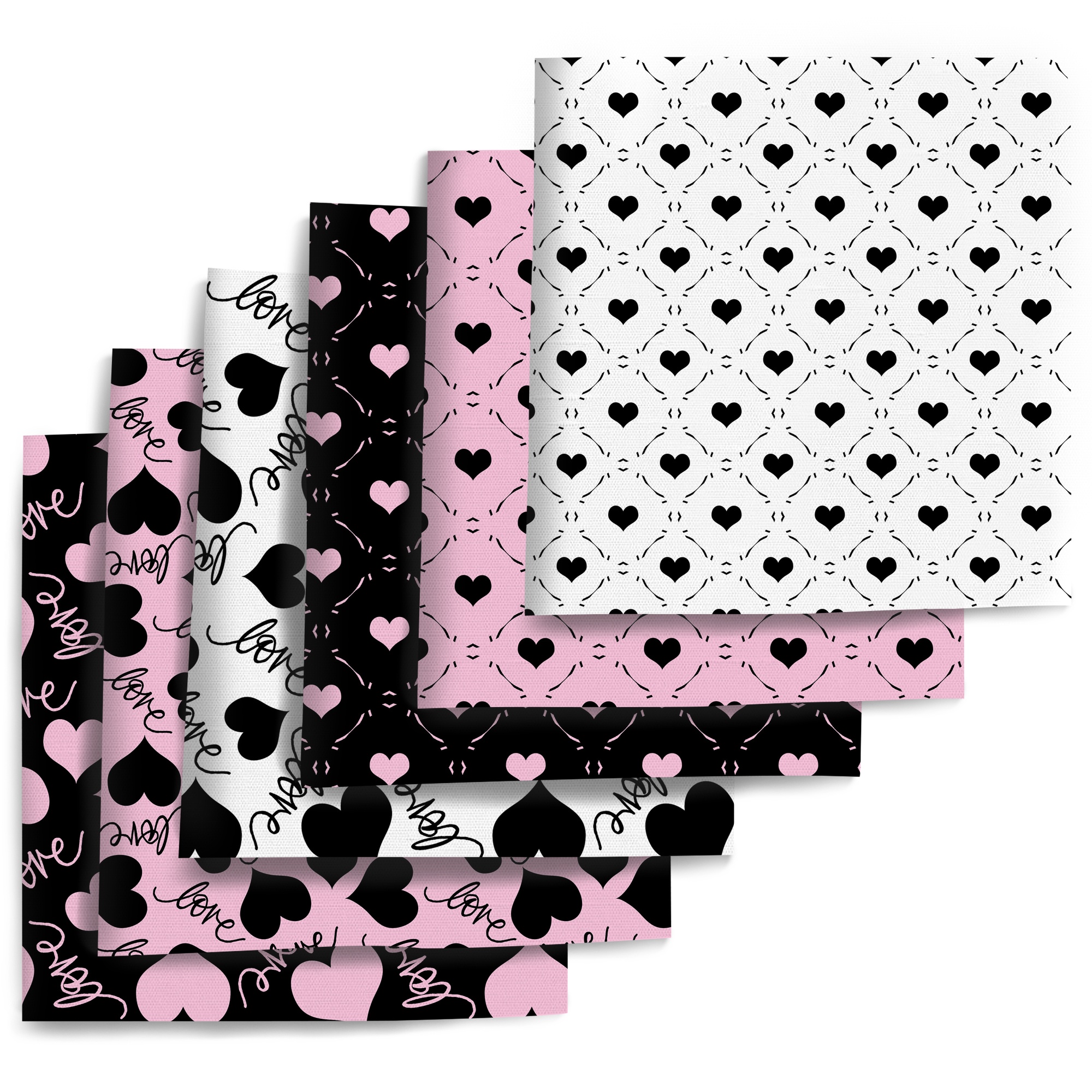 E-shop 6er-Set 7,87x7,87 Zoll (20x20 cm) Rosa Herz Liebe Kombination Quadratisches Polyester-Stoffbündel für DIY-Basteln, DIY-Geldbörsenherstellung,