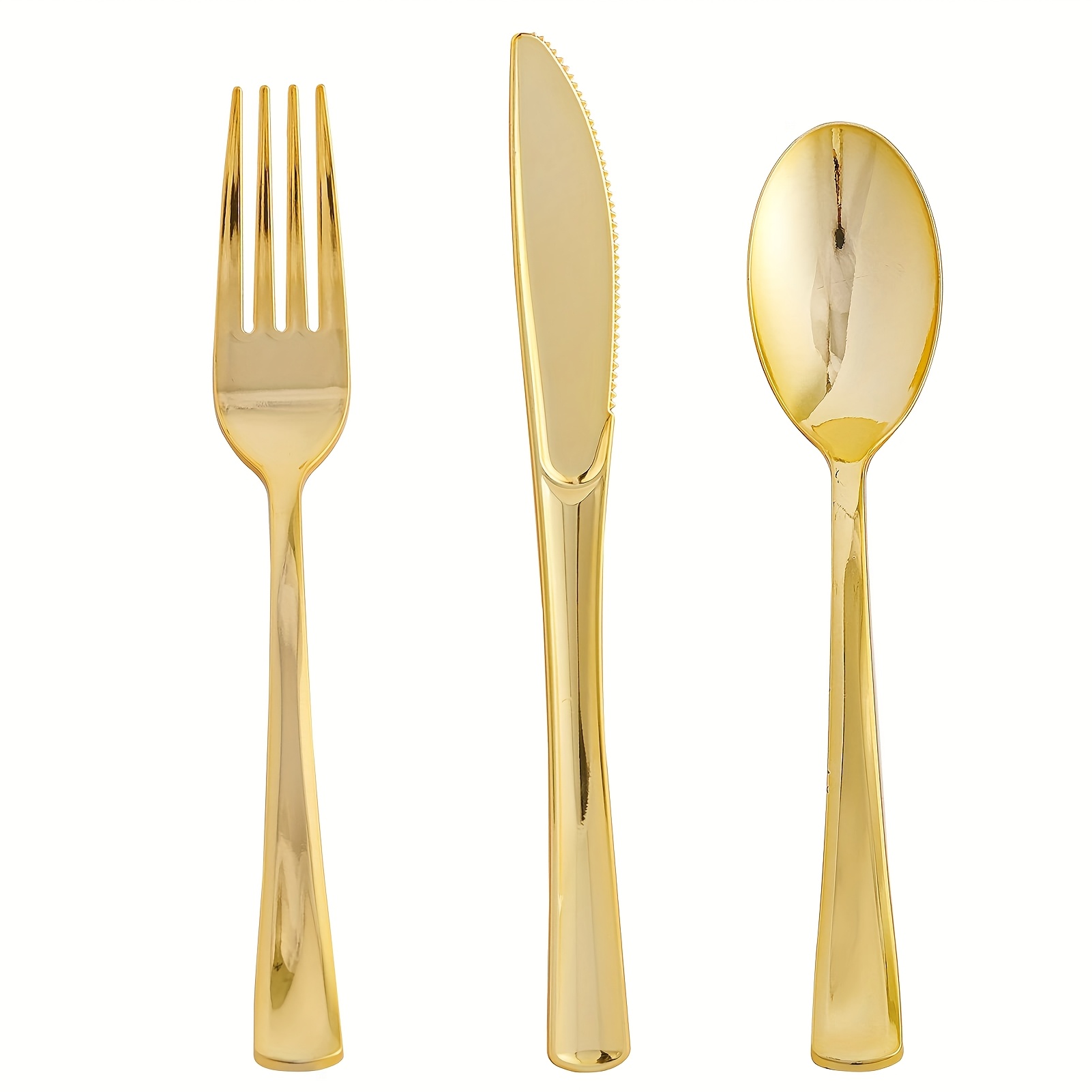 TEMU 75 Pack Golden Plastic Silverware Disposable Cutlery Set - 25 Forks Knives Spoons - Disposable Flatware Heavy Duty Plastic Utensils Set For