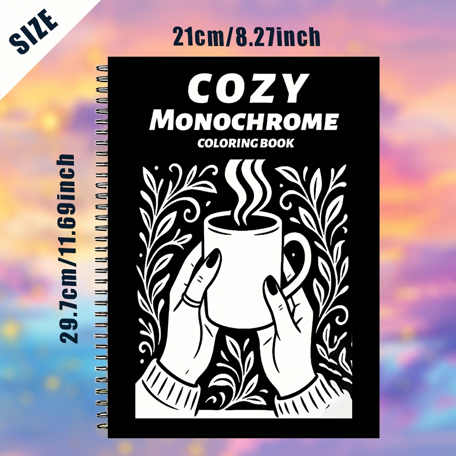 TEMU A Monochrome Coloring Book For Winter, A Relaxing And Therapeutic Coloring Book For Adults, 20 Pages With Double Spiral Binding For Easy Page