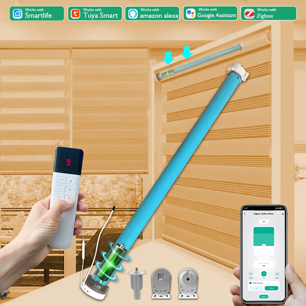 1 3 n m   zigbee battery   window electric blinds roller motor for 37 to 38mm window curtain tube work with alexa smart speaker home zigbee 3 0 it can pull 6kg of fabric