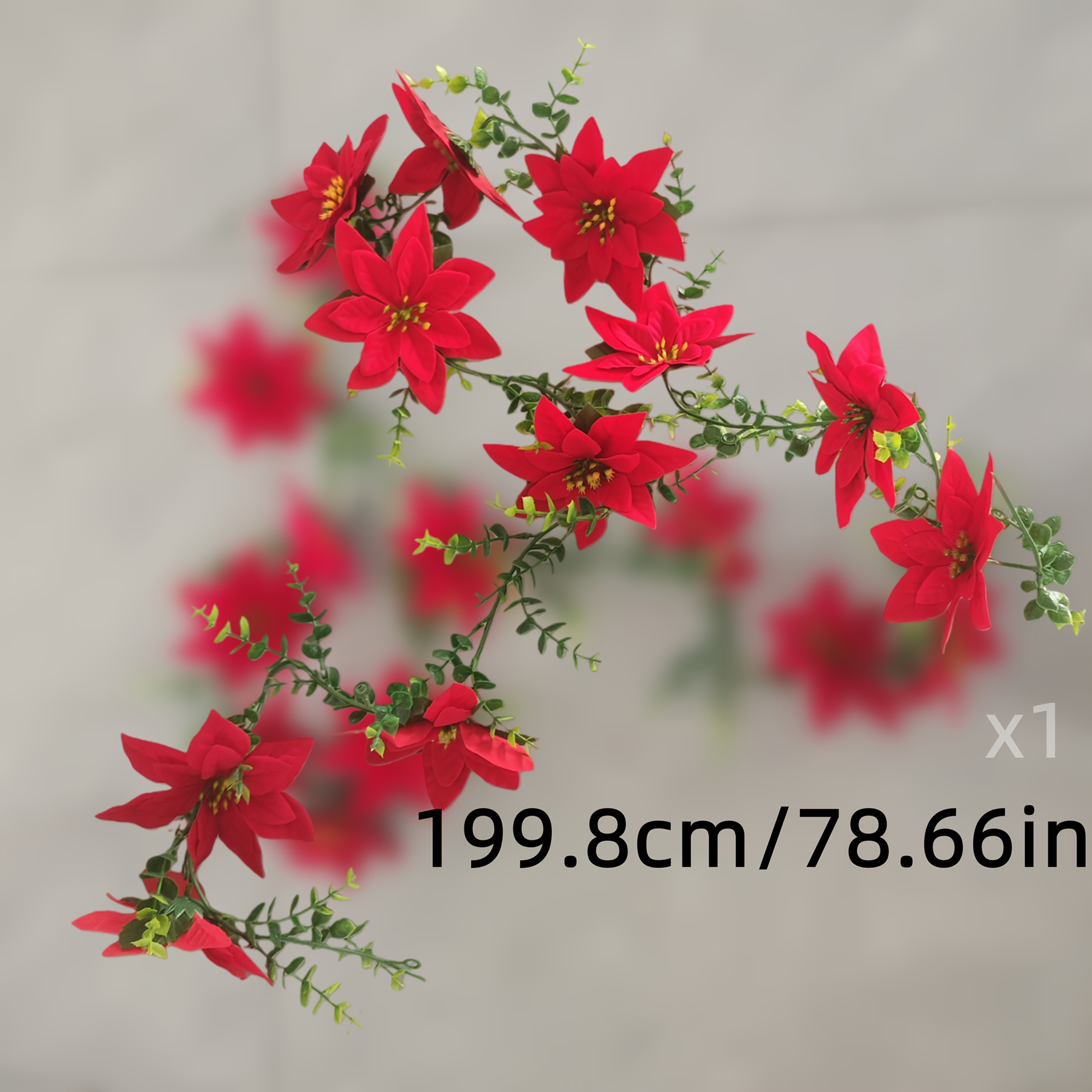 TEMU Premium Christmas Floral Vine - 1pc 199.8cm Long, And Multi-strand Combinable, Suitable For Christmas Holiday Decor, Staircase, Fireplace Table,