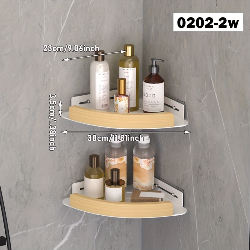 Rustic Wooden Corner Shower Caddy - No-drill, Durable Bathroom Storage Rack With Wrought , Modern, Shower, Indoor, Christmas/halloween Gift Decoration