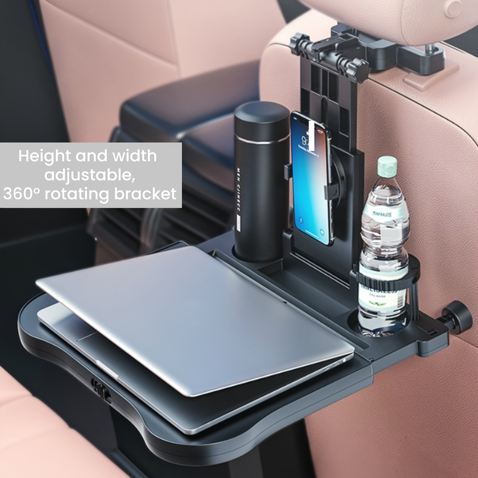 TEMU Autotisch für Fondpassagiere, Tisch mit Getränkehalter Handyhalter, multifunktionaler Esstisch, für Kinder Erwachsene, faltbar, verstellbar,