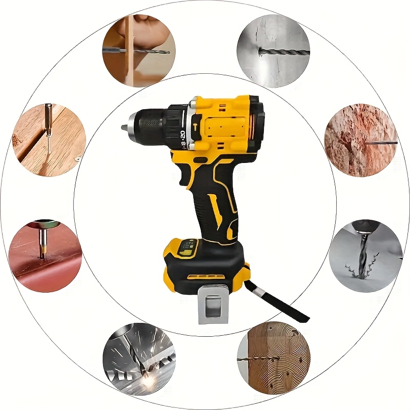 Brushless 3/8" Cordless Electric Drill with LED Work Light and 6 Drill Bits, Battery Not Included, Lightweight Metal Design for Home Renovat