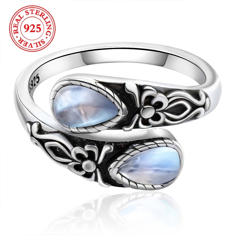 

1pc Chic 925 Sterling Silver Ring For Women, Synthetic , Spoon Shaped , Personalized Fashion Jewelry For And Gift