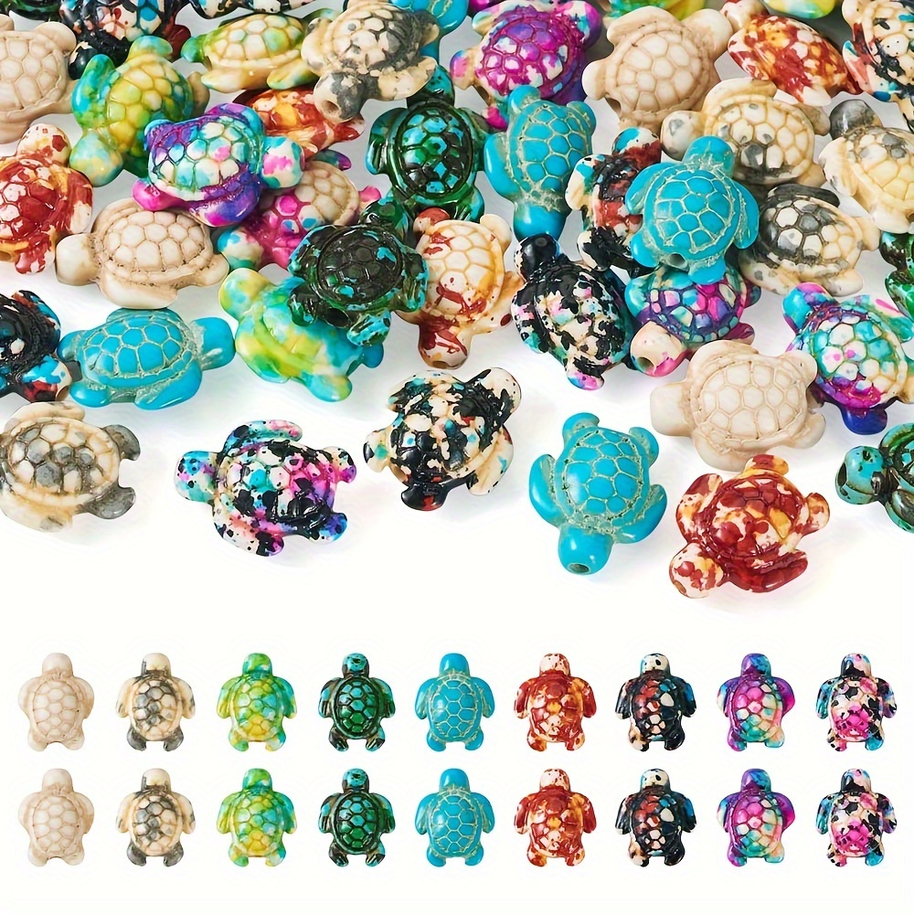 

50pcs Sea Turtle Beads 3d Turtle Turquoise Beads Colorful Turtle Stone Beads Cute Ocean Animals Carved Spacer Beads For Diy Bracelet Necklace Earrings Jewelry Making