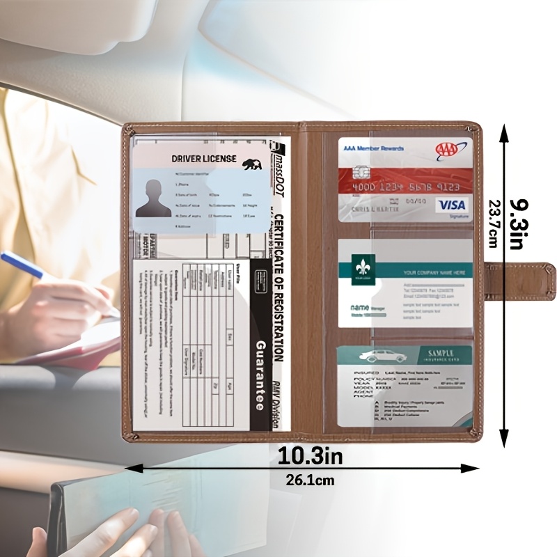 Car Document Holder with Magnetic Closure, Premium Sheepskin Texture Document Organizer for Vehicle Registration and Insurance Policies, Slim Design Suitable for Glove Box, Multi-Card Slot Compartments