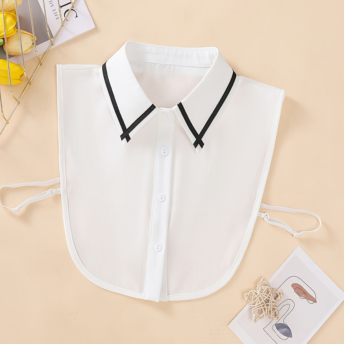 Image of Women's Black Cross- Pointed Collar Chiffon Detachable Fake Collar, Fashionable And Versatile Decoration, Suitable For Daily Use