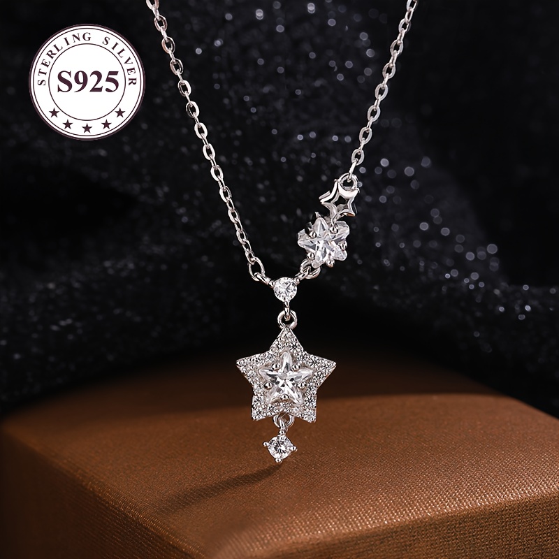 

925 Hypoallergenic Twinkle Women's Ins Niche Light Luxury High-end Clavicle Chain Pendant 's Day Day Lady -oxidation Storage Box 2.3g