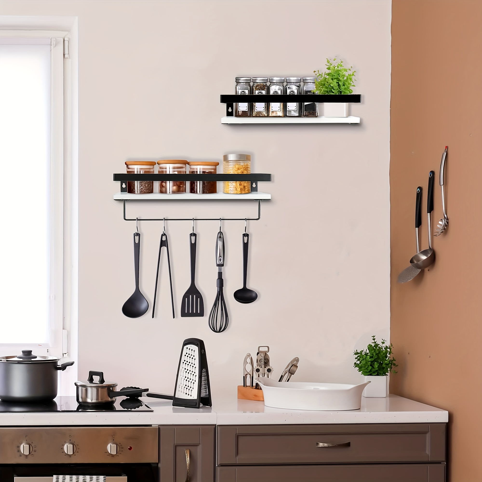 

Floating Wall Shelves For Bathroom Décor, Shelves For Wall Storage, Shelving With Black Metal And Towel Rack