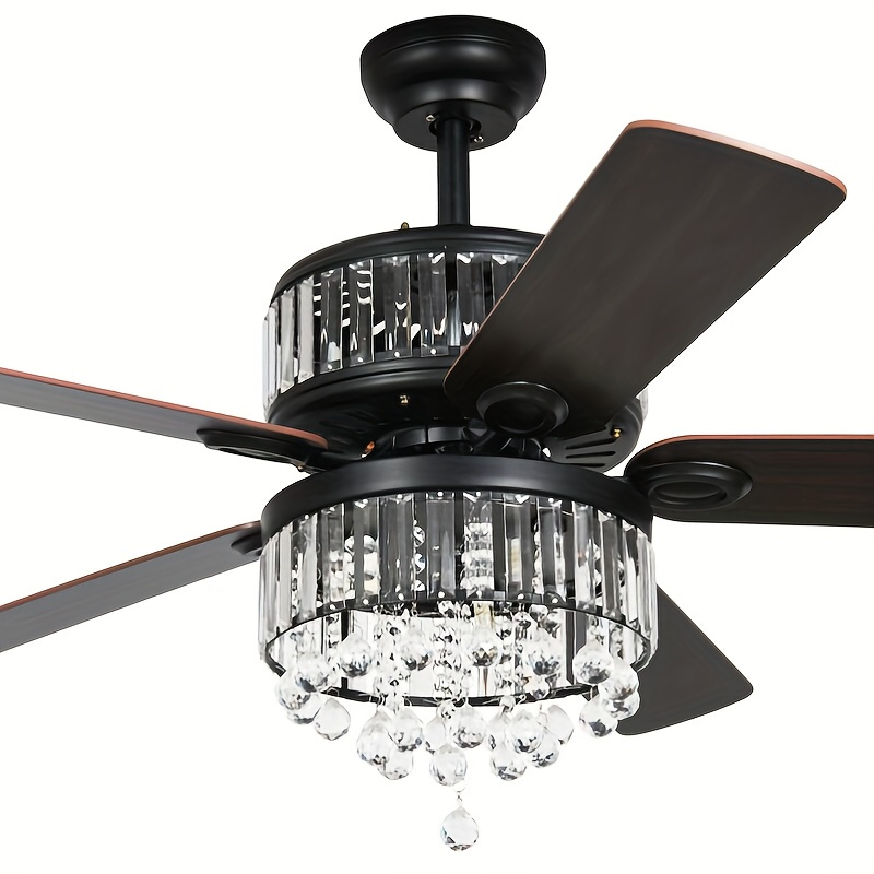 TEMU Xelsyo 52'' Chandelier Ceiling Fan With Remote, Light, Indoor Fan Ceiling With , Silent Reversible Motor, Dual- Sided Blades, Black