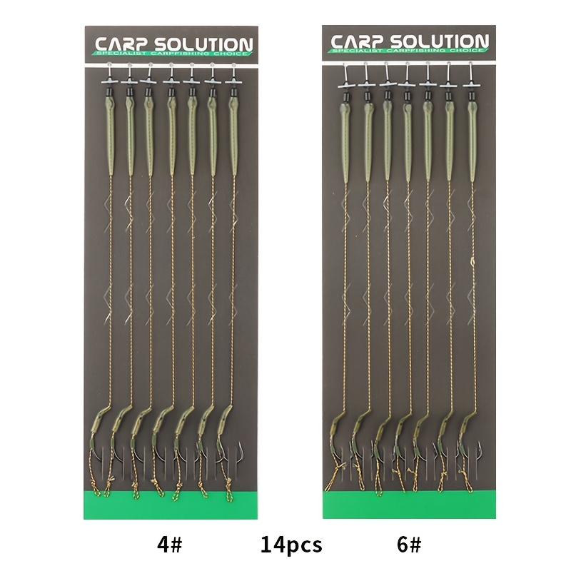 Image of 7/14pcs Pre-tied Carp Fishing Rig Hair Rig With Hooks, Fishing Line, And Accessories
