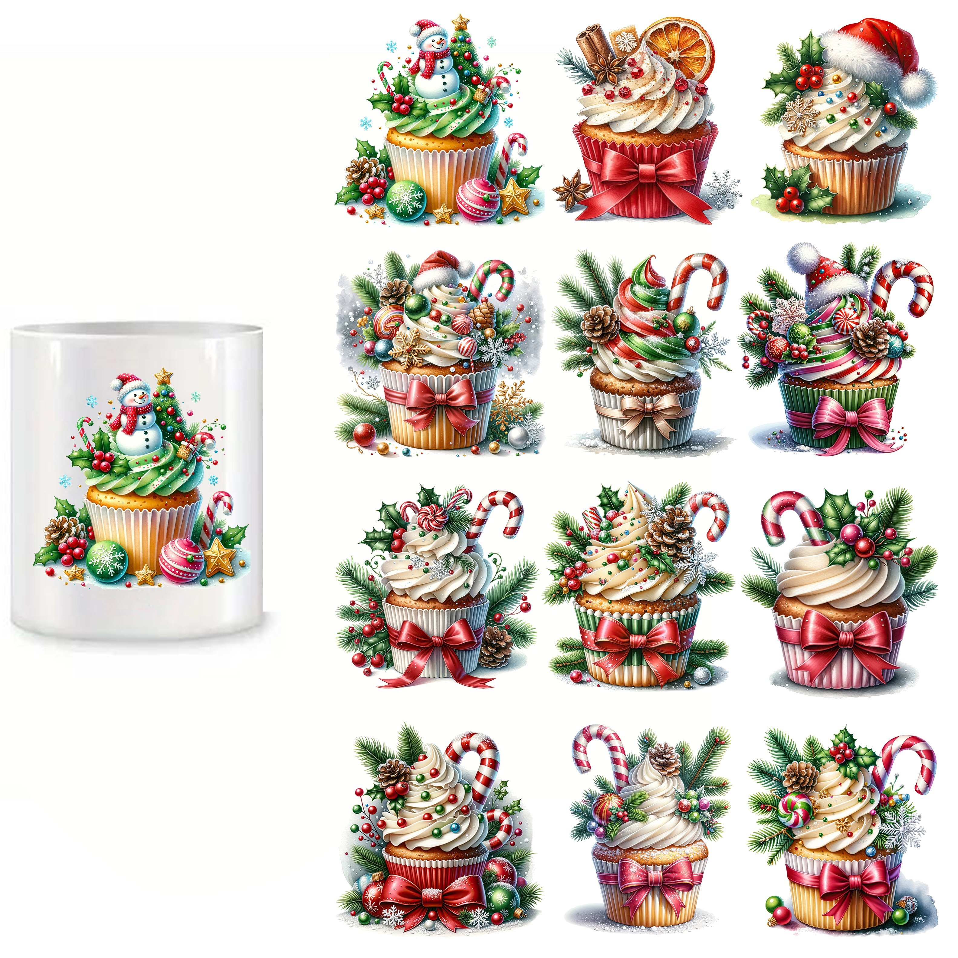 

4pcs Christmas Cupcake Uv Dtf Stickers - Self-adhesive, Waterproof & -resistant 3d Crystal Decals For Tumblers & Bottles, High- Supplies (3.2"x7.9")