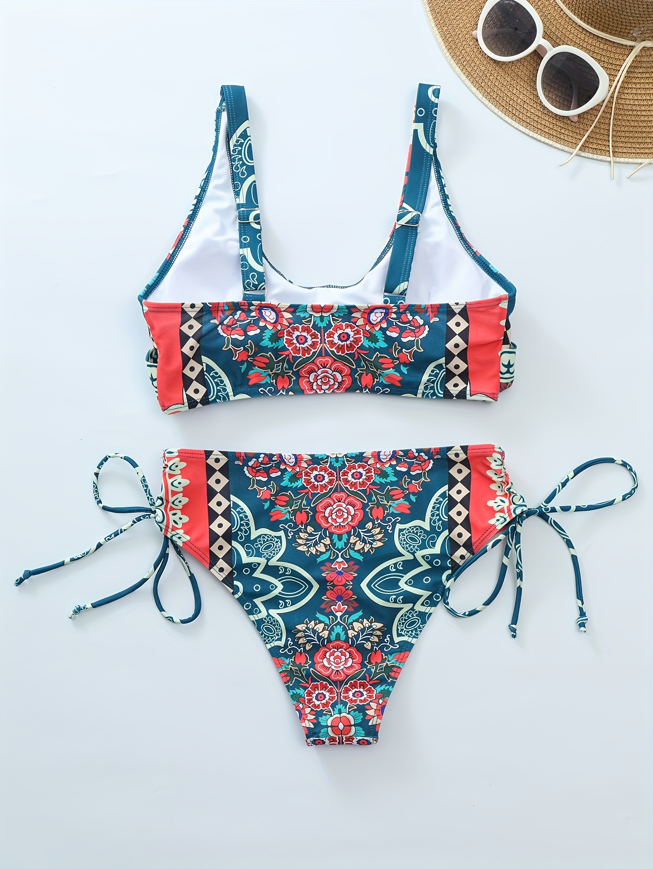 2-piece tie-dyed crisscross backless cheeky bikini and beach skirt