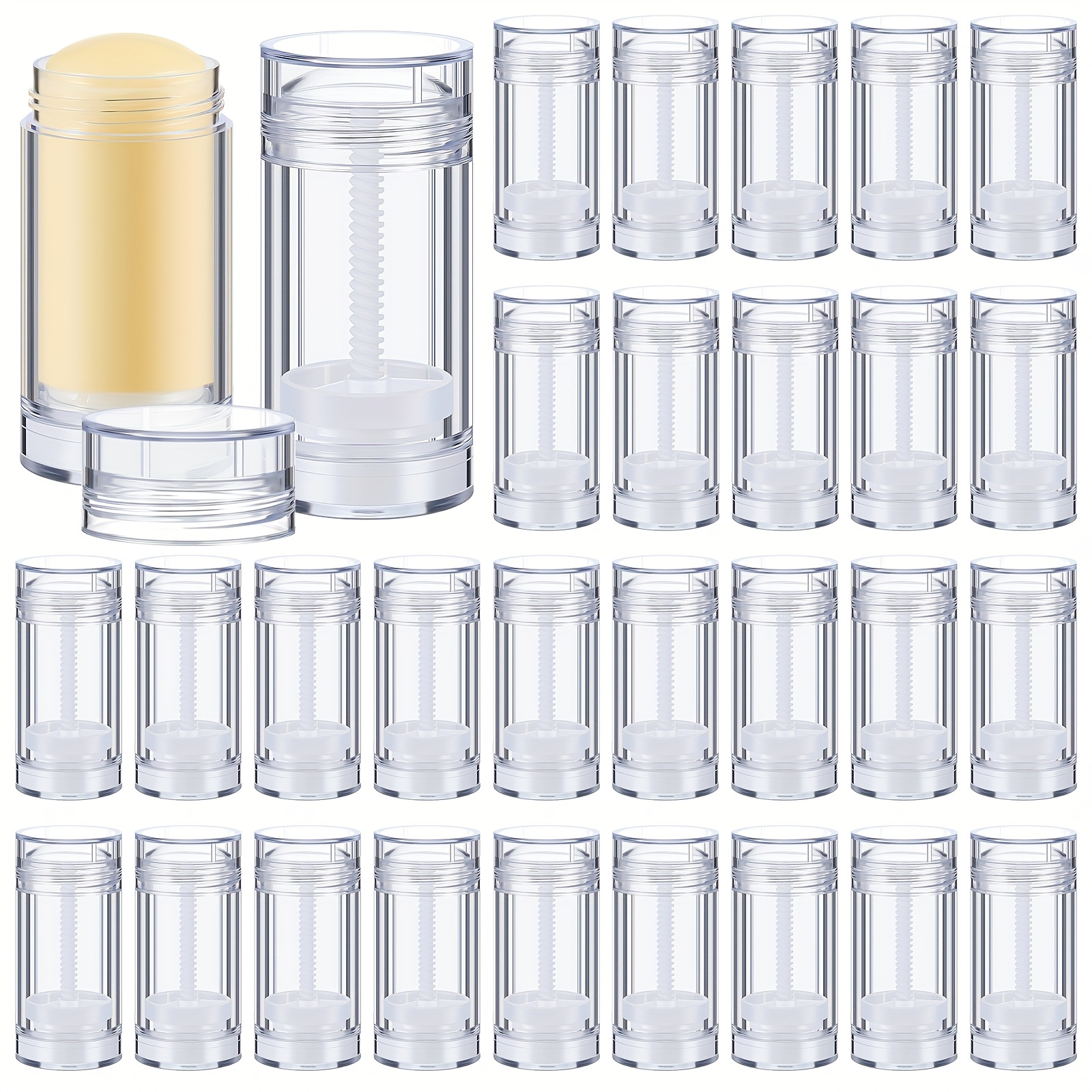 TEMU 30pcs Empty Deodorant Containers Twist Filling Stick Deodorant Container Refillable Deodorant Bottles Bottomfill Round Lip Balm Tubes For Diy