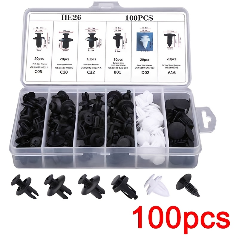 

100pcs Car Fasteners Cabin Fender Door Panel Clips - Bumper Clips And Plastic Rivets, 6 Sizes Suitable For Body And Fender Replacement - Suitable For Most Models, Bagged