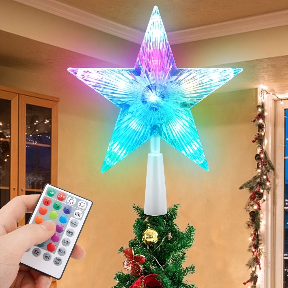 

Evolux Christmas Tree Topper " Led Lighted Star W/remote Control, 5-point Star Rgb Night Light Treetop, Small Tree Decor For Christmas, Usb Plug In/wire 9.84ft