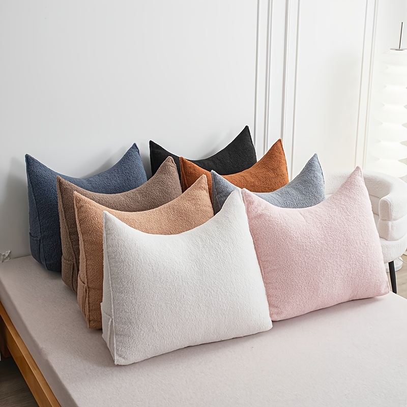 1pc   adult teddy velvet triangular backrest pillow hand washable multipurpose reading cushion with zipper closure   woven polyester fabric no battery needed 300 350g details 0