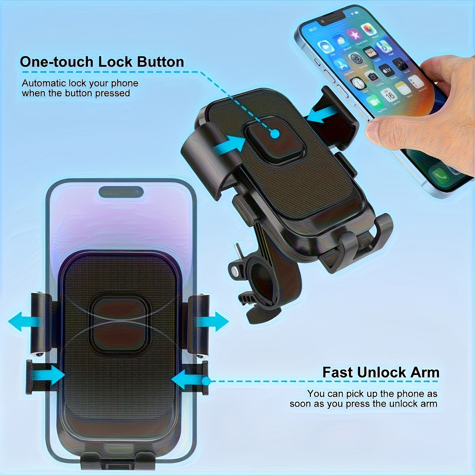 Motorcycle Phone Mount/[1s Auto Lock] Bike Phone Holder for Bicycle/[10s Quick Install] Handlebar Phone Mount/Compatible with iPhone, Samsung, All Cell Phone