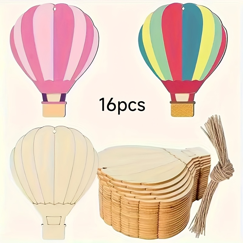 Image of 16pcs Wooden Hot Air Balloon Decorations, Birthday, Christmas, And New Year Ornaments