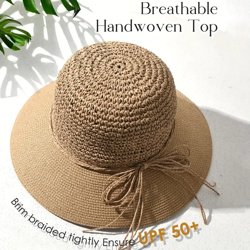 1pc Sun Hats For Men Women Wide Brim Handmade Straw Beach Hat Brearhable  And Foldable Packable For Travel, High-quality & Affordable