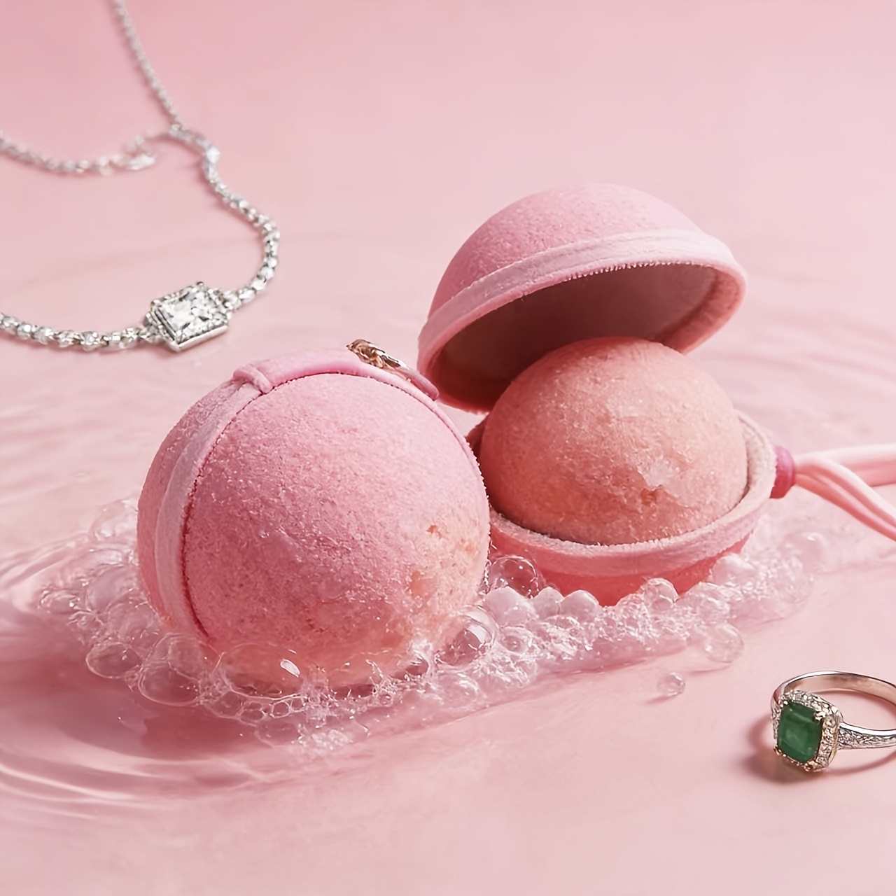 TEMU Women's Bath Gift, Hand Made Bubble Bath Ball, Containing Gift Surprises, Including Bath , For Alloy Necklace, Ring And Bracelet, Suitable For