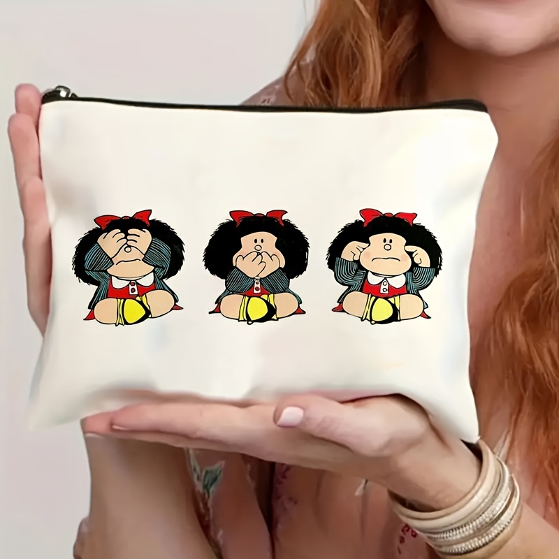 TEMU Mafada Makeup Bag - Travel Cosmetic Case Featuring Mafada Trio Print With Neutral And Iconic Headbands, Suitable For Xxx, Stylish