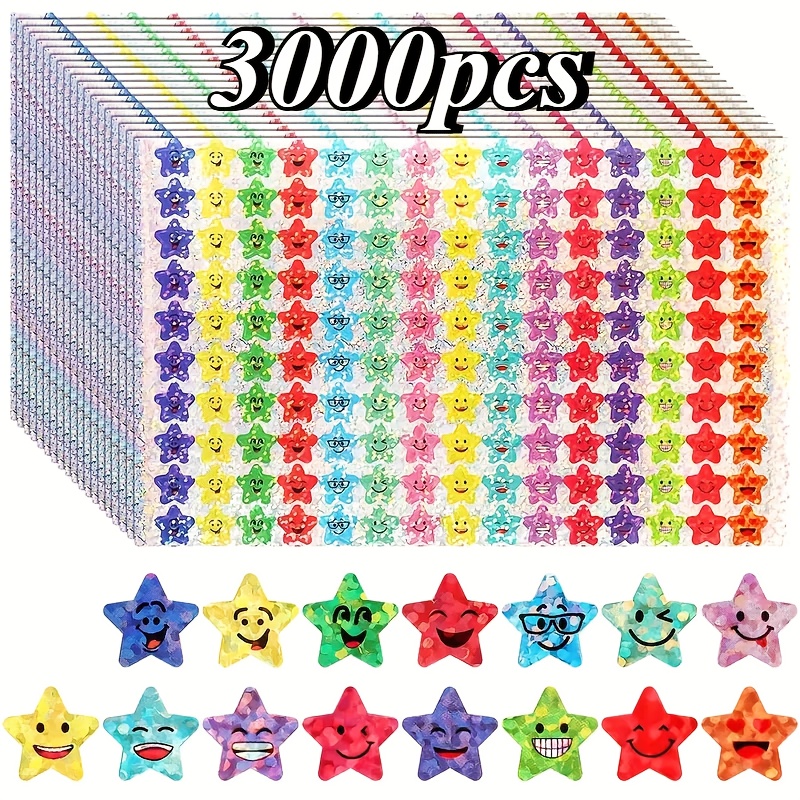 slika predmeta svetleče zvezdice nalepke z različnimi veselimi obrazki - 750/1500/3000/4500  , primerne za nagrade učiteljev in vedenjske tabele, samolepljive učiteljske potrebščine, idealne za prijateljske interakcije. novoletna darila, darila za noč čarovnic in božič