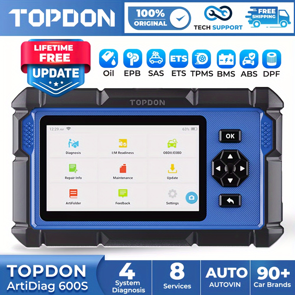 

Topdon Ad600s Obd2 Scanner Car Diagnostic Tool For Abs/srs/at/engine, 8 Reset Services, Oil/brake/bms/sas/dpf/tpms Reset/abs Bleeding/throttle Adaptation