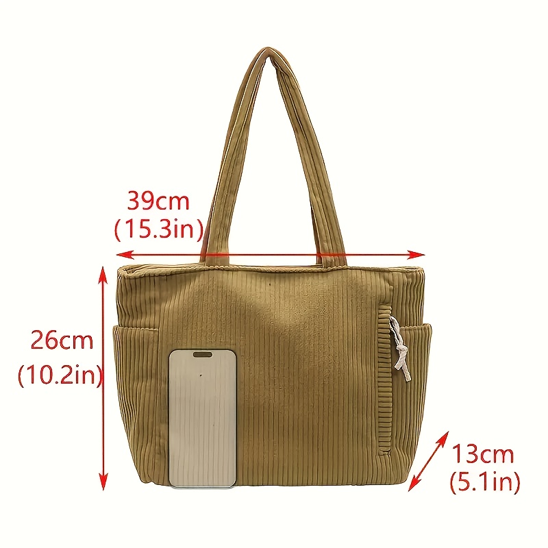 corduroy stof   capaciteit dames tote schoudertas, geschikt voor korte trips, winkelen, reizen, vakanties en dagelijks woon-werkverkeer 7