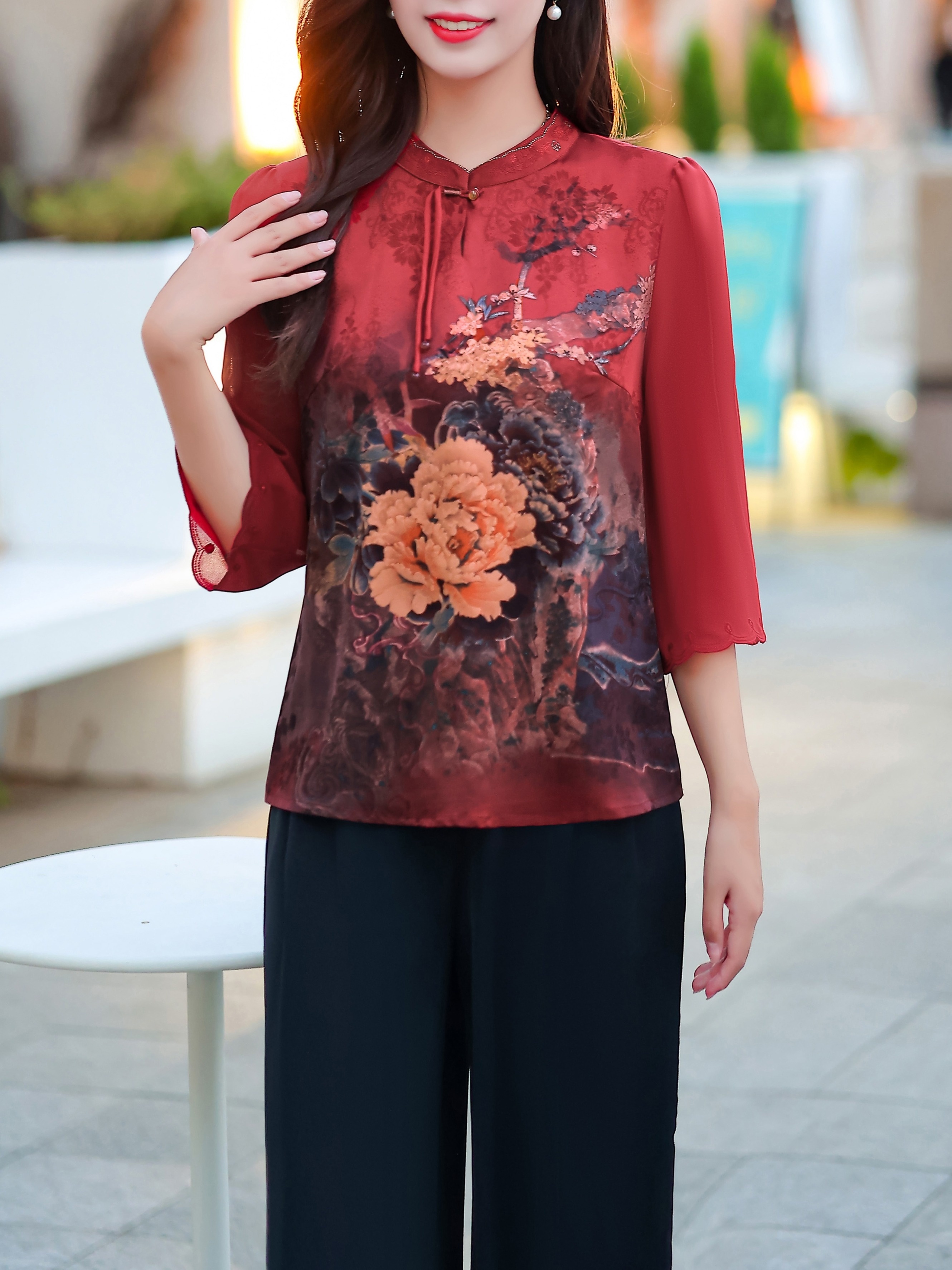 blouse imprimée fleurie vintage femme 100% polyester col Temu